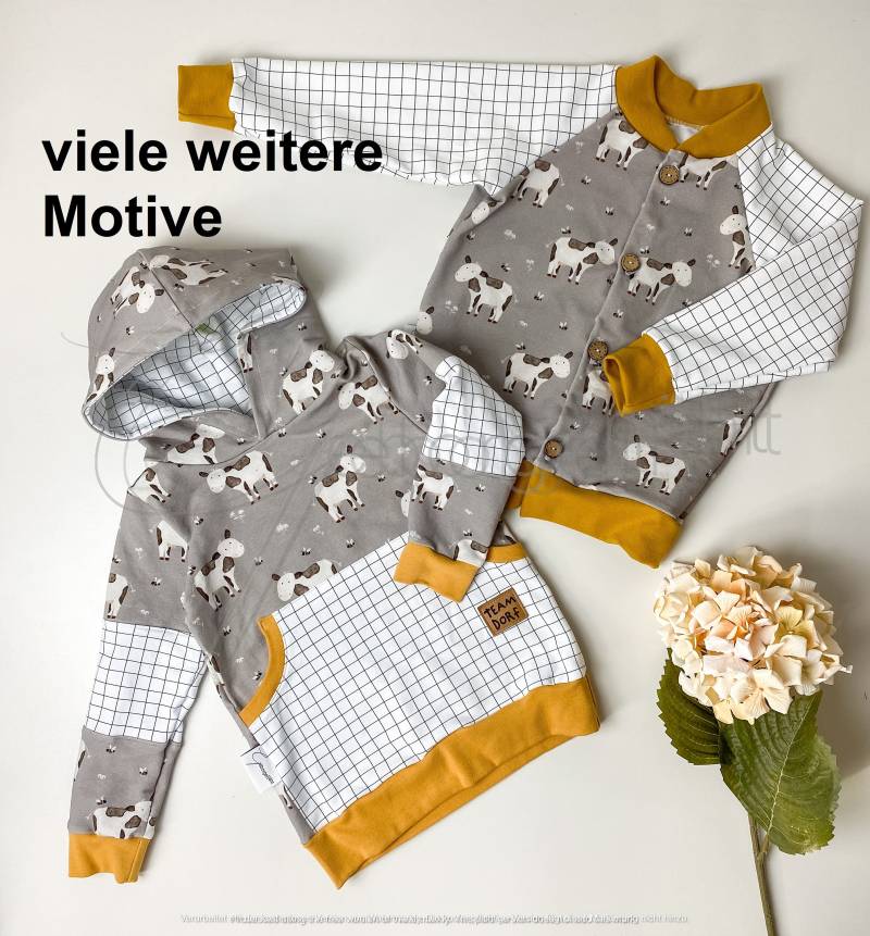 Collegejacke Oder Kapuzenpullover Kinder Sweatjacke Hoody Geschwister Unisex Jungs Mädchen Kuh Bauernhof Hoodie Pulli Jacke Outfit Handmade von Geborgenaeht