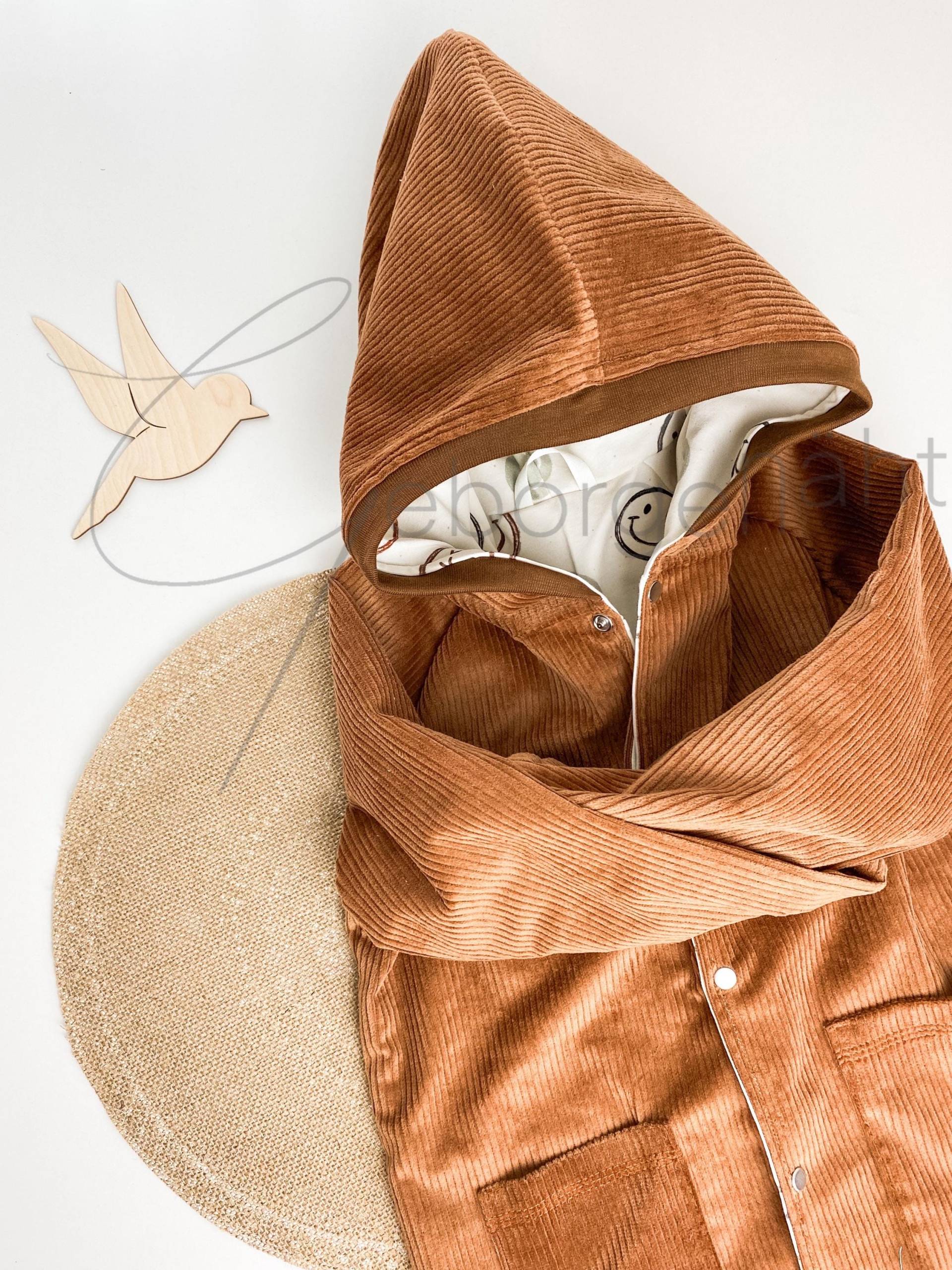 Cordjacke Nach Wahl Baumwolle Cord Kord Jacke Kinder Mädchen Jungen Braun Grün Beige Smiley Motiv Praktisch Waschbar Outdoor Unikat Handmade von Geborgenaeht