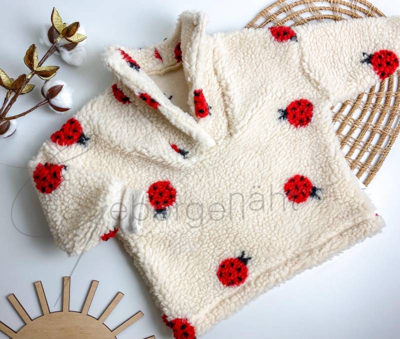 Fleecepullover Käfer Kind Junge Mädchen Kragen Knöpfe Fleece Warm Pulli Herbst Winter Pullover Troyer Kuschelig Weich Unisex Marienkäfer von Geborgenaeht
