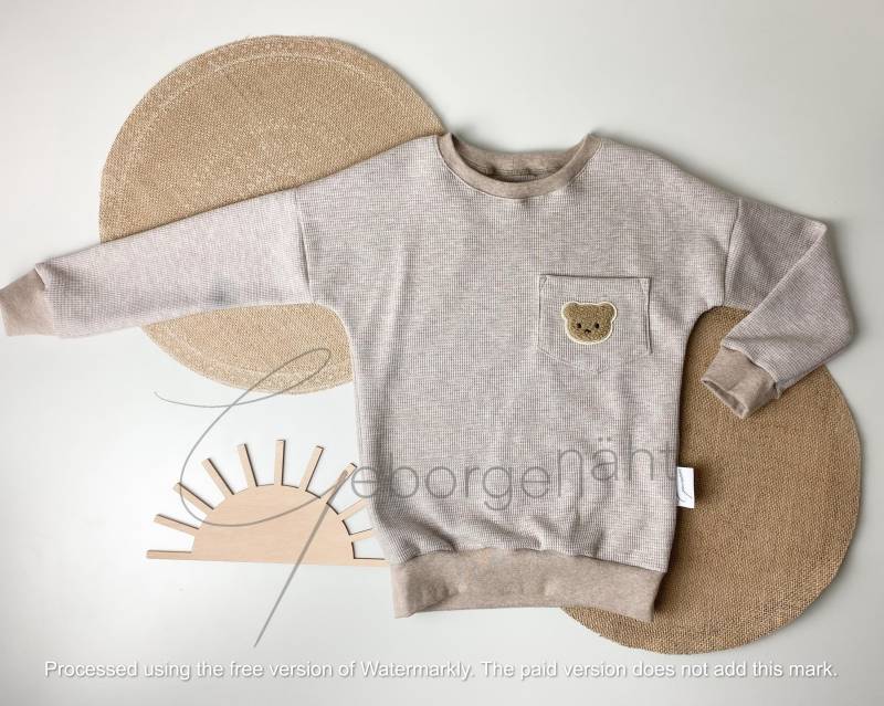 Kuschelweiches Sweatshirt Beige Meliert Waffelstrick Modern Pullover Unisex Jungs Mädchen Shirt Strickpulli Waffel Teddy Handmade Bequem von Geborgenaeht