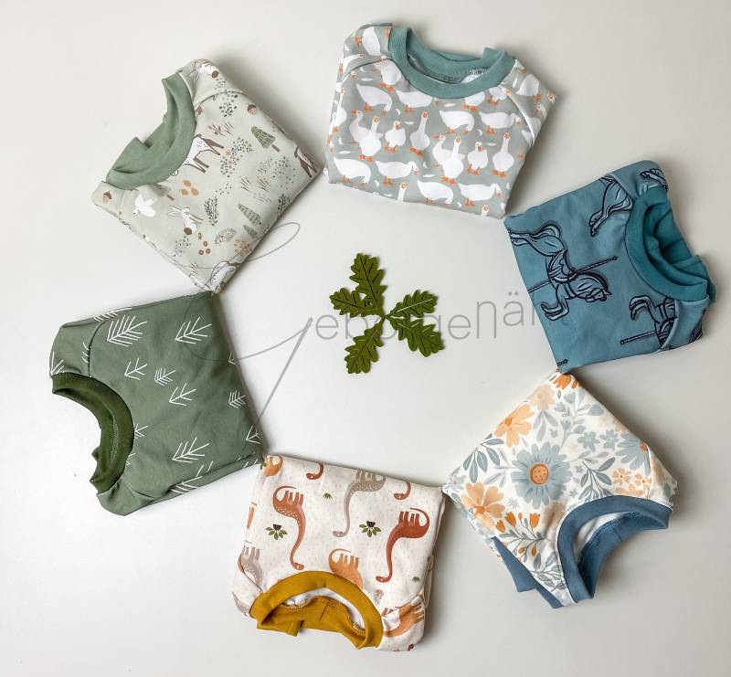 Pullover Für Baby Kleinkinder Babypullover Kinderpullover Jungs Raglan Tiere Wald Gänse Dinos Blumen Waldtiere Handmade Sweatshirt von Geborgenaeht