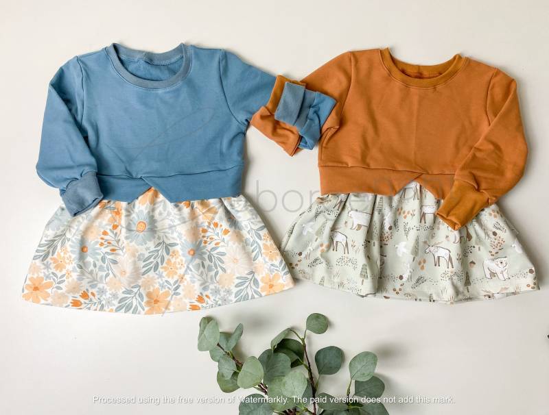 Pulloverkleid Girly Sweater Mädchen Lagenlook Kinderkleid Pullover Sweatshirt Besonders Handmade Langarmshirt Kind Rock Unikat Blume Tiere von Geborgenaeht