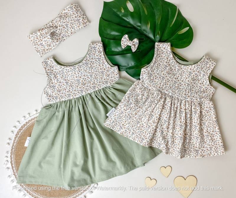 Sommerkleid Top Träger Mädchen Outfit Set Haarband Schleife Haarspange Babykleid Blumenkind Blumenmädchen Hochzeit Schuleintritt Tunika von Geborgenaeht