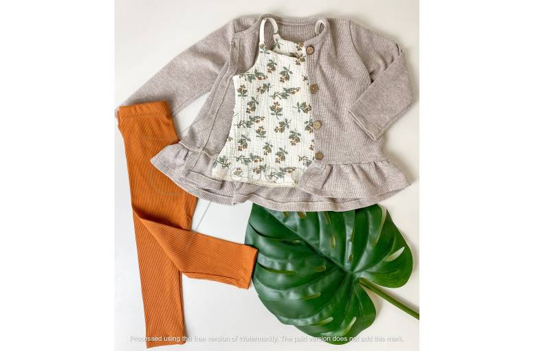 Top Und Cardigan Mädchen Leggings Bluse Musselin Waffelstrick Jacke Jäckchen Outfit Set Vintage Retro Verträumt Girl Shirt Spaghettiträger von Geborgenaeht