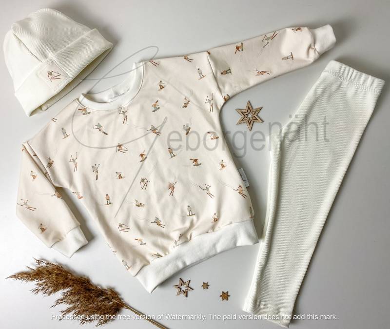 Warmes Set Zum Skifahren Weiss Pullover Mütze Rippstrick Outfit Kinder Skiunterwäsche Ski Weich Weiß Beige Mädchen Jungs Schlicht Schnee von Geborgenaeht