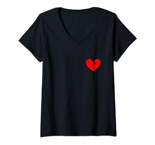 Damen Rotes gebrochenes Herz T-Shirt mit V-Ausschnitt Damen Rotes gebrochenes Herz T-Shirt mit V-Ausschnitt von Gebrochenes Herz