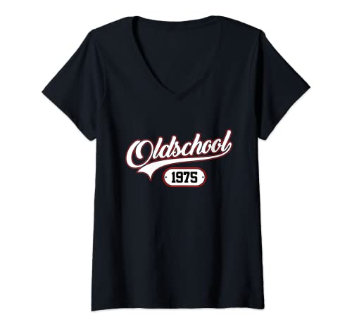 Damen Oldschool 1975 Jahrgang Geburtsjahr Geburtstag Birthday T-Shirt mit V-Ausschnitt von Geburtsjahr 1975 Shirts