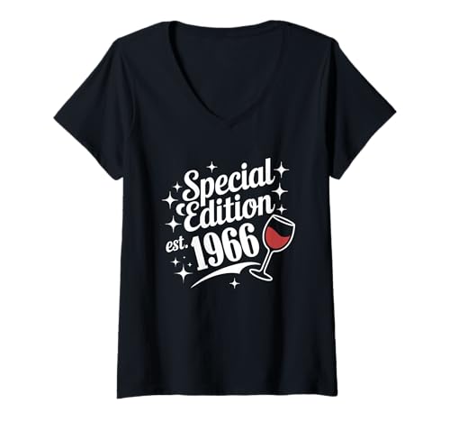 Damen Baujahr 1966 Geburtstag Geboren 1966 Jahrgang 1966 T-Shirt mit V-Ausschnitt Damen Baujahr 1966 Geburtstag Geboren 1966 Jahrgang 1966 T-Shirt mit V-Ausschnitt von Geburtstag 1966 Damen Jahrgang 1966 Herren