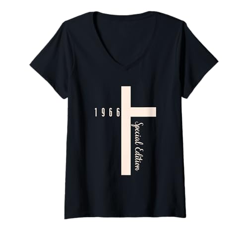 Damen Baujahr 1966 Geburtstag Geboren 1966 Jahrgang 1966 T-Shirt mit V-Ausschnitt von Geburtstag 1966 Damen Jahrgang 1966 Herren