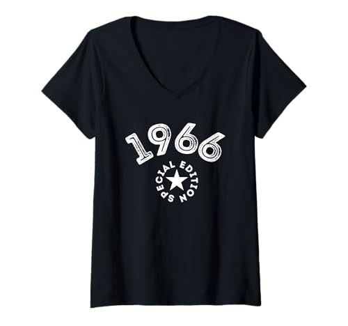 Damen Baujahr 1966 Geburtstag Geboren 1966 Jahrgang 1966 T-Shirt mit V-Ausschnitt Damen Baujahr 1966 Geburtstag Geboren 1966 Jahrgang 1966 T-Shirt mit V-Ausschnitt von Geburtstag 1966 Damen Jahrgang 1966 Herren