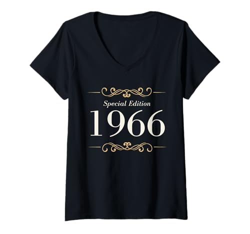 Damen Baujahr 1966 Geburtstag Geboren 1966 Jahrgang 1966 T-Shirt mit V-Ausschnitt Damen Baujahr 1966 Geburtstag Geboren 1966 Jahrgang 1966 T-Shirt mit V-Ausschnitt von Geburtstag 1966 Damen Jahrgang 1966 Herren