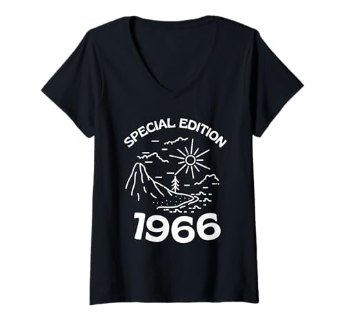 Damen Baujahr 1966 Geburtstag Geboren 1966 Jahrgang 1966 T-Shirt mit V-Ausschnitt Damen Baujahr 1966 Geburtstag Geboren 1966 Jahrgang 1966 T-Shirt mit V-Ausschnitt von Geburtstag 1966 Damen Jahrgang 1966 Herren