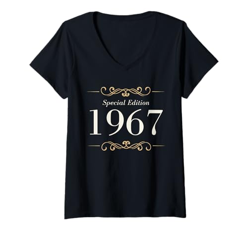 Damen Baujahr 1967 Geburtstag Geboren 1967 Jahrgang 1967 T-Shirt mit V-Ausschnitt Damen Baujahr 1967 Geburtstag Geboren 1967 Jahrgang 1967 T-Shirt mit V-Ausschnitt von Geburtstag 1967 Damen Jahrgang 1967 Herren