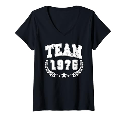 Damen Baujahr 1976 Geburtstag Geboren 1976 Jahrgang 1976 T-Shirt mit V-Ausschnitt Damen Baujahr 1976 Geburtstag Geboren 1976 Jahrgang 1976 T-Shirt mit V-Ausschnitt von Geburtstag 1976 Damen Jahrgang 1976 Herren