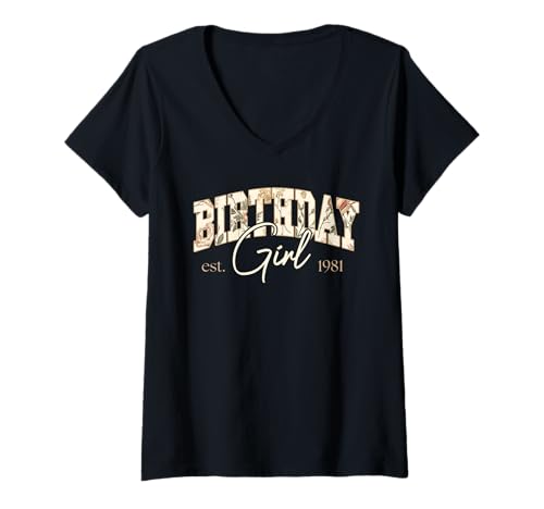 Damen Baujahr 1981 Geburtstag Geboren 1981 Jahrgang 1981 T-Shirt mit V-Ausschnitt Damen Baujahr 1981 Geburtstag Geboren 1981 Jahrgang 1981 T-Shirt mit V-Ausschnitt von Geburtstag 1981 Damen Jahrgang 1981 Herren