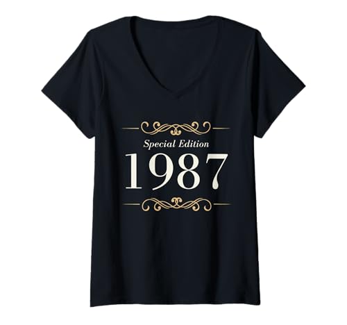 Damen Baujahr 1987 Geburtstag Geboren 1987 Jahrgang 1987 T-Shirt mit V-Ausschnitt Damen Baujahr 1987 Geburtstag Geboren 1987 Jahrgang 1987 T-Shirt mit V-Ausschnitt von Geburtstag 1987 Damen Jahrgang 1987 Herren