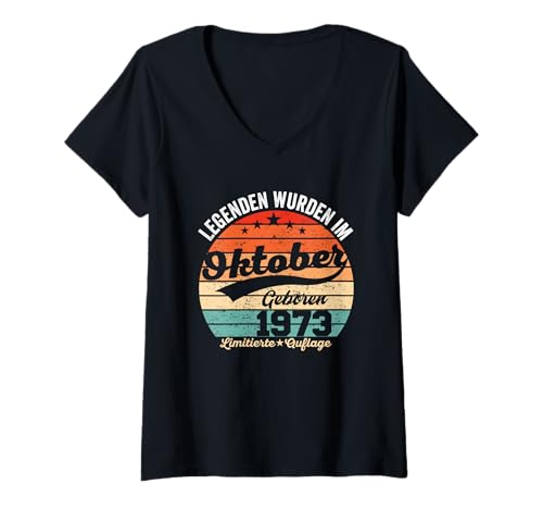 Damen 52. Geburtstag Geschenk Mann Legenden Sind Im Oktober 1973 T-Shirt mit V-Ausschnitt Damen 52. Geburtstag Geschenk Mann Legenden Sind Im Oktober 1973 T-Shirt mit V-Ausschnitt von Geburtstag 52 Jahre Geschenk
