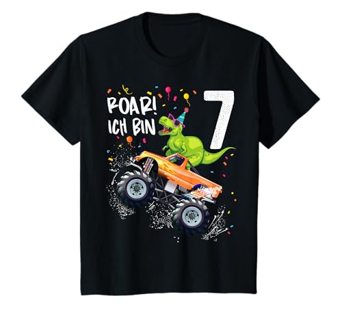 7 Jahre Geburtstag Dinosaurier Monster Truck Jungen Mädchen T-Shirt von Geburtstag 7 Jahre Dinosaurier Monster Truck Shirt