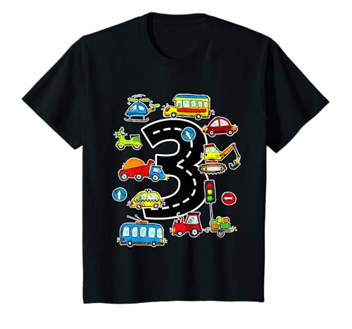 3 Jahre Fahrzeuge Jungen 3. Geburtstag Feuerwehrauto Bagger T-Shirt von Geburtstag Fahrzeuge 01
