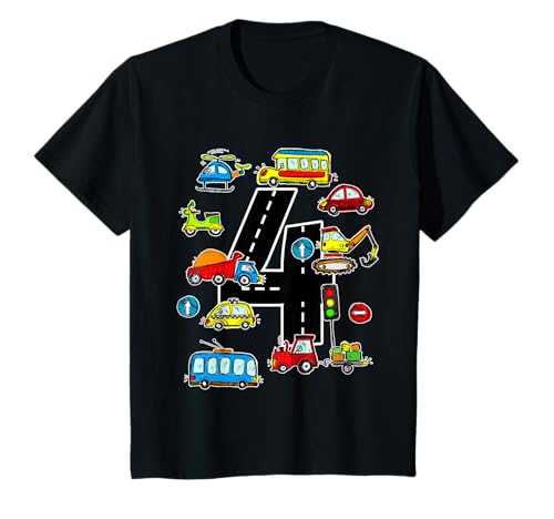 4 Jahre Fahrzeuge Jungen 4. Geburtstag Feuerwehrauto Bagger T-Shirt von Geburtstag Fahrzeuge 01