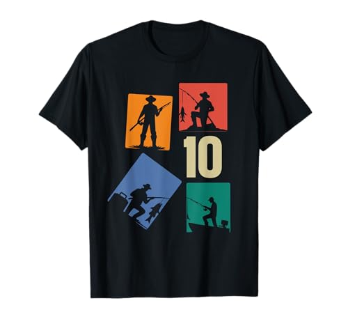 10. Geburtstag Angler Fischen 10 Jahre Jungs Fischer Retro T-Shirt von Geburtstag Fischen Geschenk Retro Jungs Männer