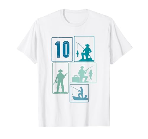 10. Geburtstag Angler Fischen 10 Jahre Jungs Fischer Retro T-Shirt von Geburtstag Fischen Geschenk Retro Jungs Männer
