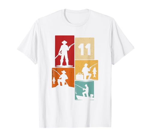 11. Geburtstag Angler Fischen 11 Jahre Jungs Fischer Retro T-Shirt von Geburtstag Fischen Geschenk Retro Jungs Männer