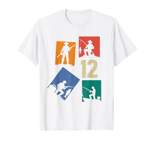 12. Geburtstag Angler Fischen 12 Jahre Jungs Fischer Retro T-Shirt von Geburtstag Fischen Geschenk Retro Jungs Männer