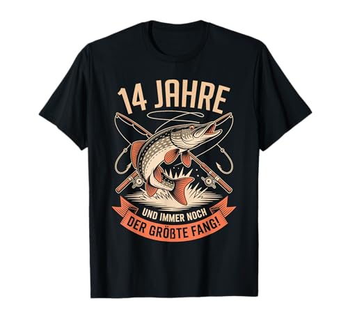 14. Geburtstag Angler Fischen 14 Jahre Jungs Fischer Retro T-Shirt von Geburtstag Fischen Geschenk Retro Jungs Männer