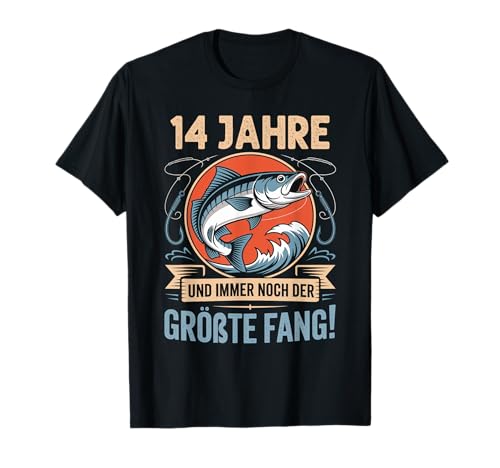 14. Geburtstag Angler Fischen 14 Jahre Jungs Fischer Retro T-Shirt von Geburtstag Fischen Geschenk Retro Jungs Männer