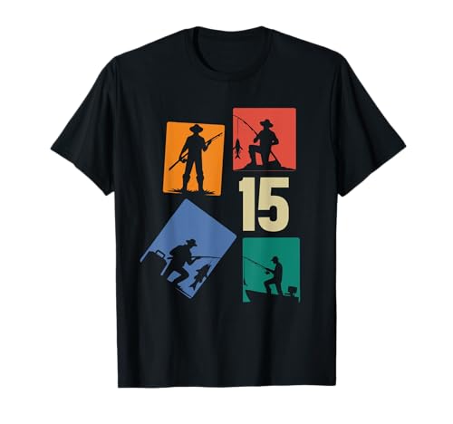 15. Geburtstag Angler Fischen 15 Jahre Jungs Fischer Retro T-Shirt von Geburtstag Fischen Geschenk Retro Jungs Männer