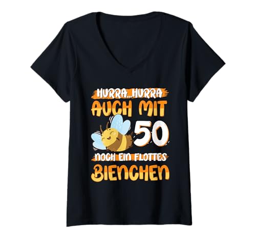 Damen Auch mit 50 noch ein Flottes Bienchen 50. Geburtstag T-Shirt mit V-Ausschnitt Damen Auch mit 50 noch ein Flottes Bienchen 50. Geburtstag T-Shirt mit V-Ausschnitt von Geburtstag Frauen Geschenk lustig Biene Imker