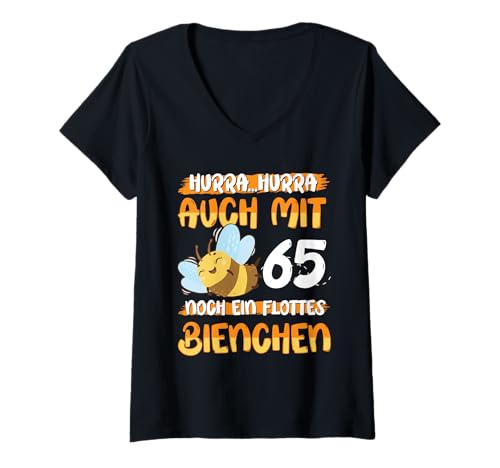Damen Auch mit 65 noch ein Flottes Bienchen 65. Geburtstag T-Shirt mit V-Ausschnitt Damen Auch mit 65 noch ein Flottes Bienchen 65. Geburtstag T-Shirt mit V-Ausschnitt von Geburtstag Frauen Geschenk lustig Biene Imker