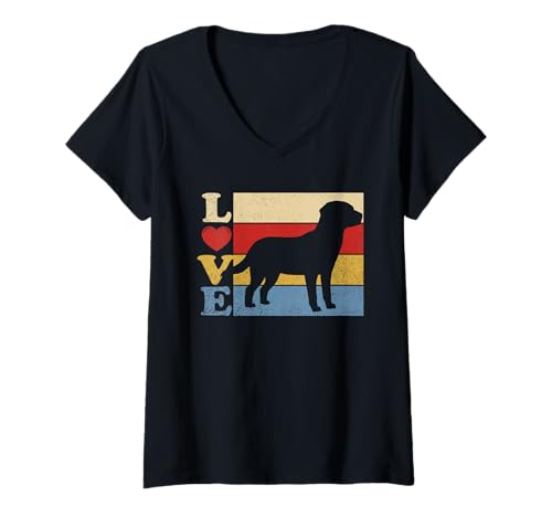 Damen Labrador Hund Liebe Vintage Love Labbi Retriever Hunde T-Shirt mit V-Ausschnitt Damen Labrador Hund Liebe Vintage Love Labbi Retriever Hunde T-Shirt mit V-Ausschnitt von Geburtstag Frauen & Männer Geschenkidee von Herzen