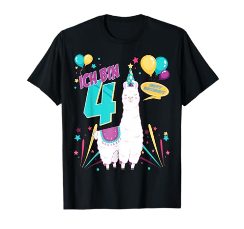 Kinder Geburtstag 4 Jahre (vier) Mädchen Lama Alpaka Llama T-Shirt von Geburtstag Geschenk | Lama Alpaka Llama Mädchen