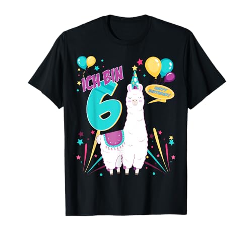 Kinder Geburtstag 6 Jahre (sechs) Mädchen Lama Alpaka Llama T-Shirt von Geburtstag Geschenk | Lama Alpaka Llama Mädchen