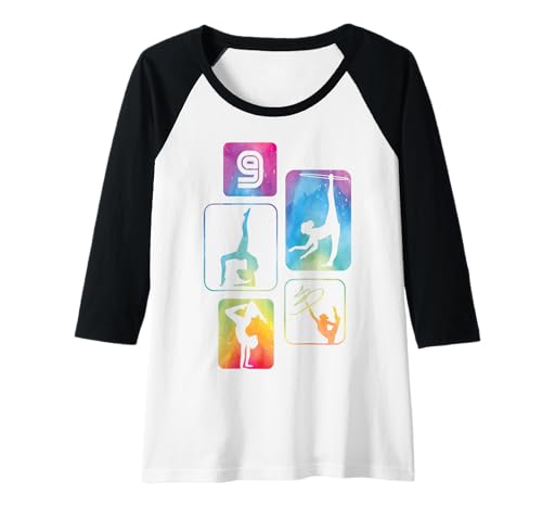 Damen 9. Geburtstag Turnen Gymnastik Mädchen Akrobatik Handstand Raglan von Geburtstag Geschenk Mädchen Turnen Akrobatik
