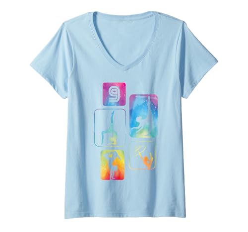 Damen 9. Geburtstag Turnen Gymnastik Mädchen Akrobatik Handstand T-Shirt mit V-Ausschnitt von Geburtstag Geschenk Mädchen Turnen Akrobatik
