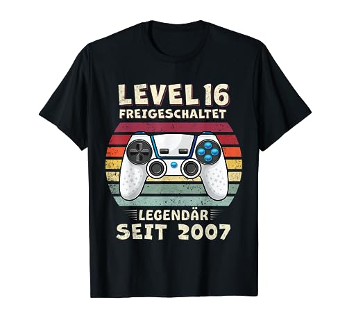 Level 16 Geburtstag Junge Jungen Lustig 2007 16er Geburtstag T-Shirt von Geburtstag Geschenke Co.