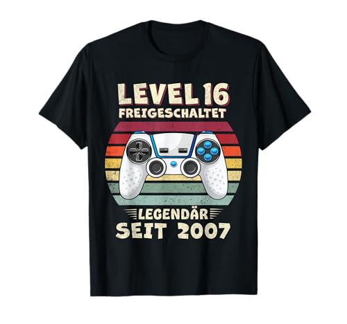 Level 16 Geburtstag Junge Jungen Lustig 2007 16er Geburtstag T-Shirt von Geburtstag Geschenke Co.