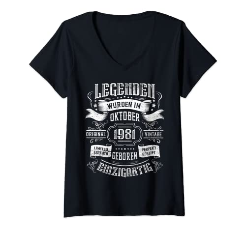 Damen Legenden wurden im Oktober 1981 geboren Geburtstag T-Shirt mit V-Ausschnitt Damen Legenden wurden im Oktober 1981 geboren Geburtstag T-Shirt mit V-Ausschnitt von Geburtstag Geschenke Oktober 1981