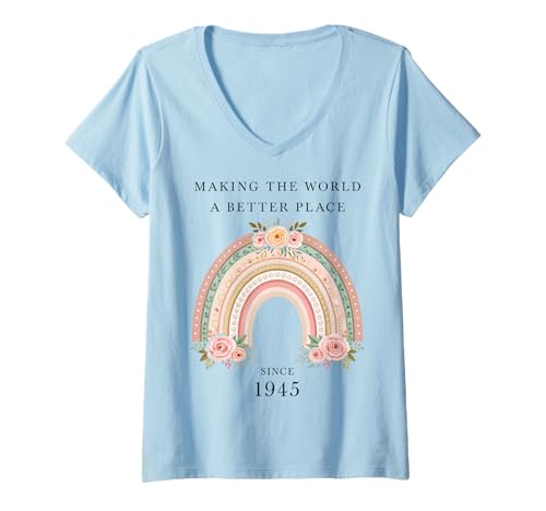 Damen Making The World a Better Place Since 1945 Geburtstag Frau T-Shirt mit V-Ausschnitt von Geburtstag Geschenkideen Frauen Retro Stil