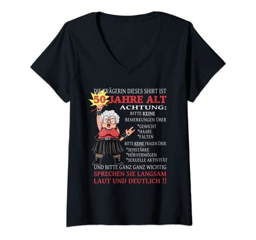 Damen Die Dame ist 50 Jahre alt Geburtstag Frau lustig Frauen T-Shirt mit V-Ausschnitt von Geburtstag Geschenkideen & Birthday Women Geschenk