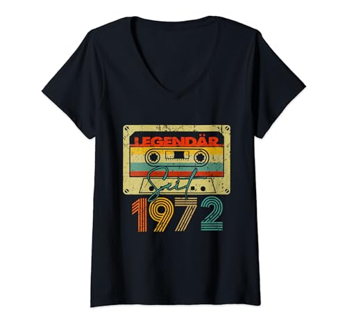 Damen Legendär Seit 1972 52. Geburtstag Vintage Cassette T-Shirt mit V-Ausschnitt von Geburtstag Herren und Männer SaiGon