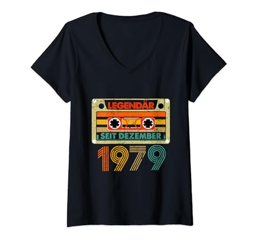 Damen Legendär Seit Dezember 1979 45. Geburtstag Vintage Cassette T-Shirt mit V-Ausschnitt von Geburtstag Herren und Männer SaiGon