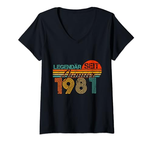 Damen Legendär Seit Januar 1981 43. Geburtstag Vintage 1981 T-Shirt mit V-Ausschnitt von Geburtstag Herren und Männer SaiGon