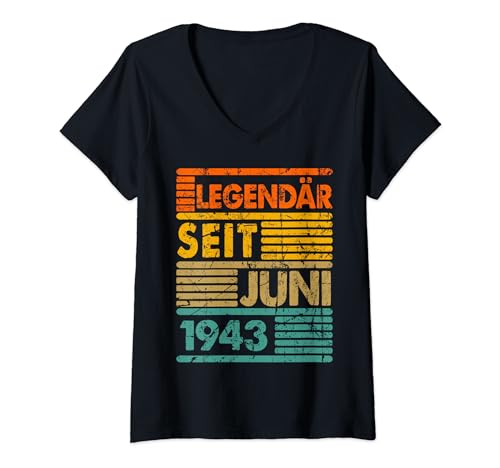 Damen Legendär Seit Juni 1943 81. Geburtstag Vintage Cassette T-Shirt mit V-Ausschnitt Damen Legendär Seit Juni 1943 81. Geburtstag Vintage Cassette T-Shirt mit V-Ausschnitt von Geburtstag Herren und Männer SaiGon