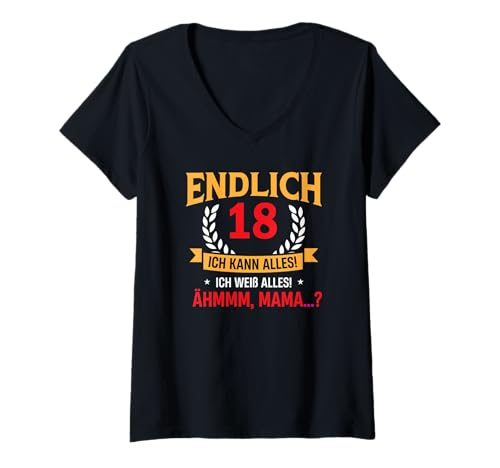 Damen Geburtstag Endlich 18 Ich weiß Alles ich kann Alles T-Shirt mit V-Ausschnitt Damen Geburtstag Endlich 18 Ich weiß Alles ich kann Alles T-Shirt mit V-Ausschnitt von Geburtstag Junge 18 Jahre Lustiger Spruch