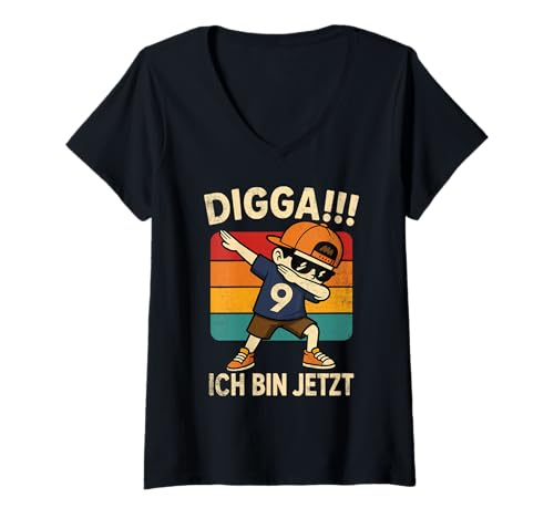 Damen Kinder Digga!!! Ich Bin jetzt 9 - Neun Geburtstag für Jungen T-Shirt mit V-Ausschnitt Damen Kinder Digga!!! Ich Bin jetzt 9 - Neun Geburtstag für Jungen T-Shirt mit V-Ausschnitt von Geburtstag Junge Geschenkeideen – 9. Geburtstag