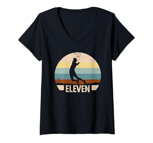 Damen 11th Birthday Badminton 11 Jahre Federball Jungs Badminton T-Shirt mit V-Ausschnitt Damen 11th Birthday Badminton 11 Jahre Federball Jungs Badminton T-Shirt mit V-Ausschnitt von Geburtstag Kinder Badminton Englisch Federball